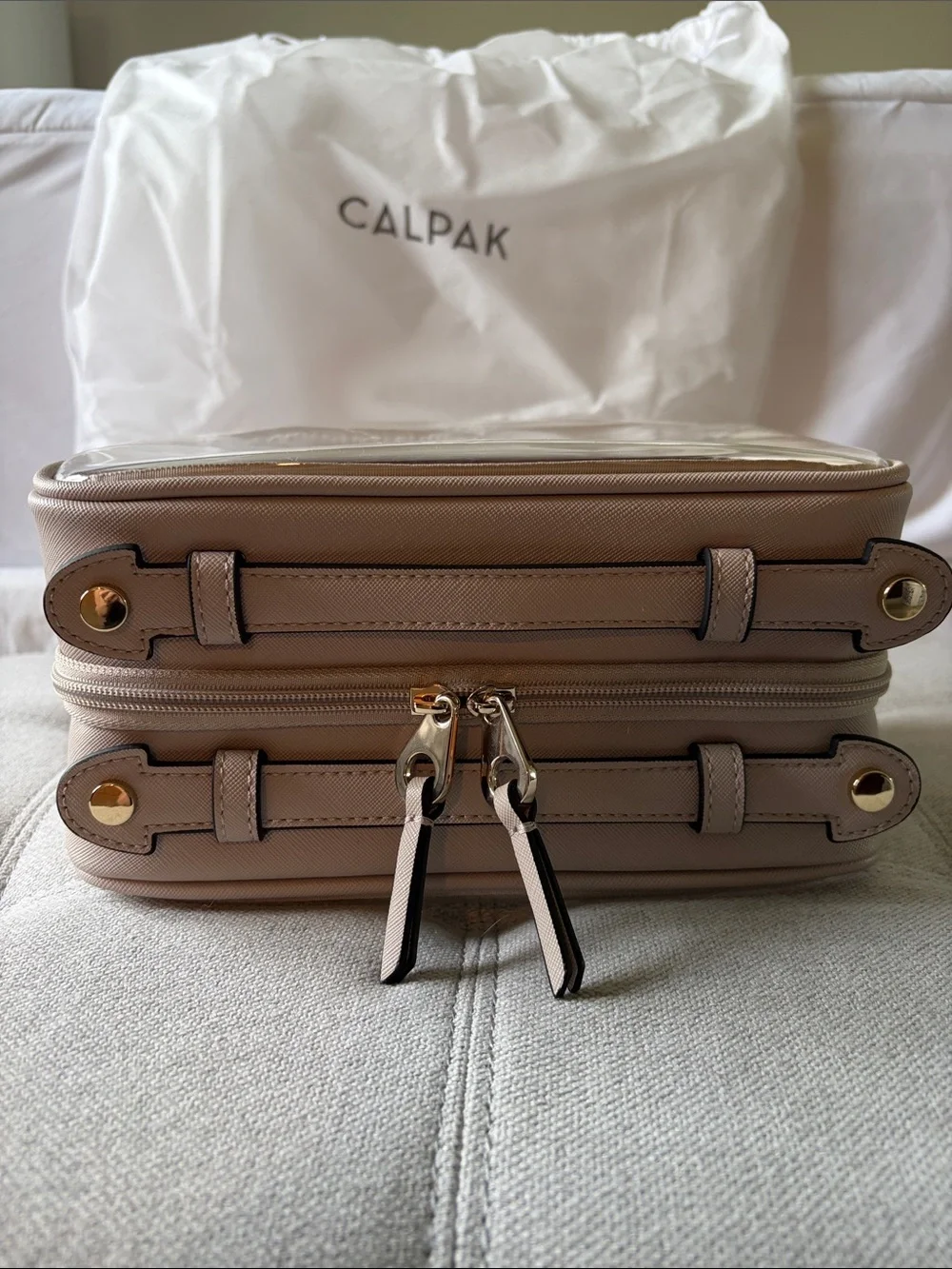 Calpak Medium Clear Cosmetic Case in Stone *new*